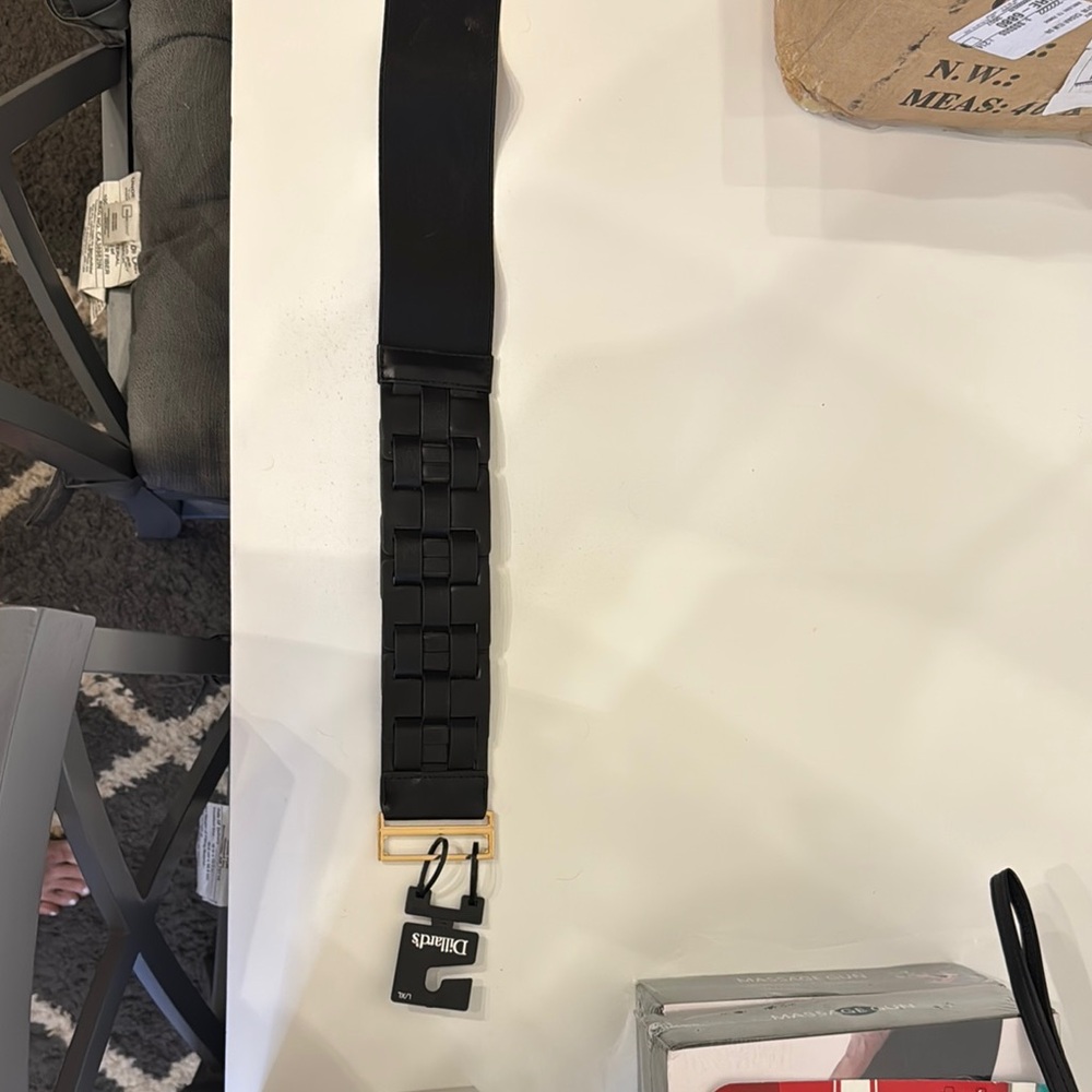 Dillards Stretchy Black Woven Belt with Gold Buckle